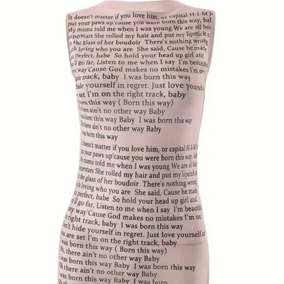 Nude/Light Beige Lady Gaga Born This Way Lyrics Letter Print Sleeveless Mesh Top - Picture 3 of 4